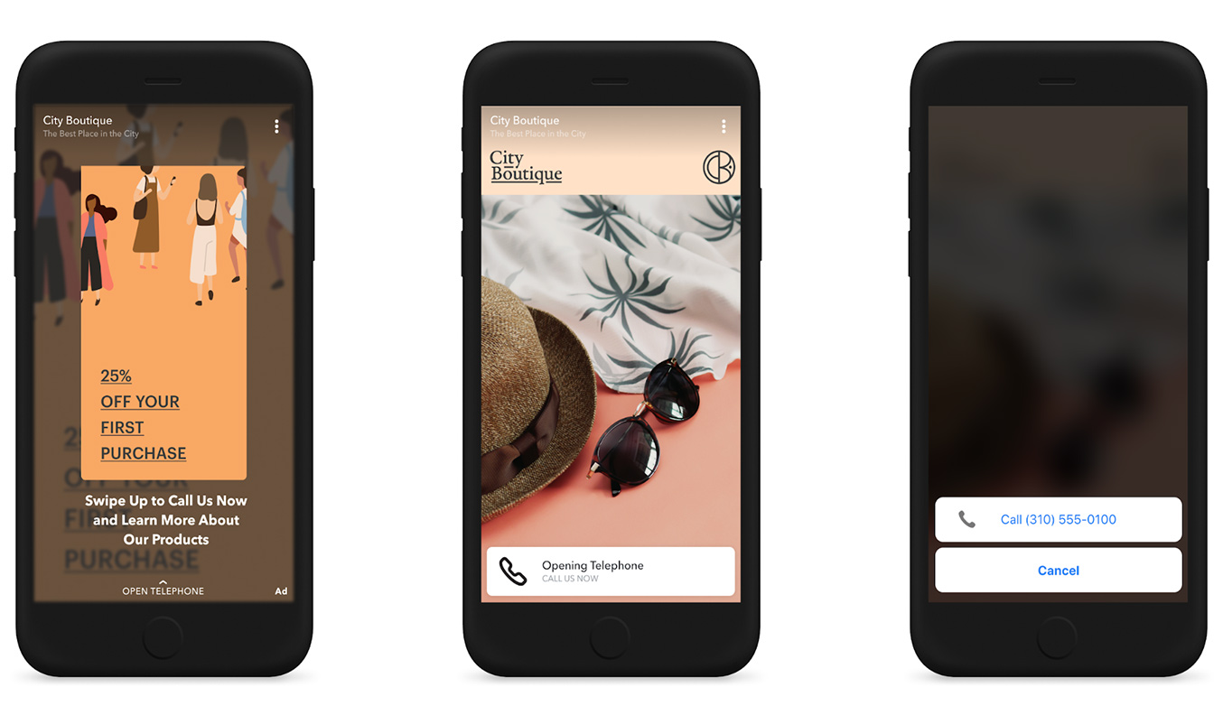 Snapchat Swipe up to call or text