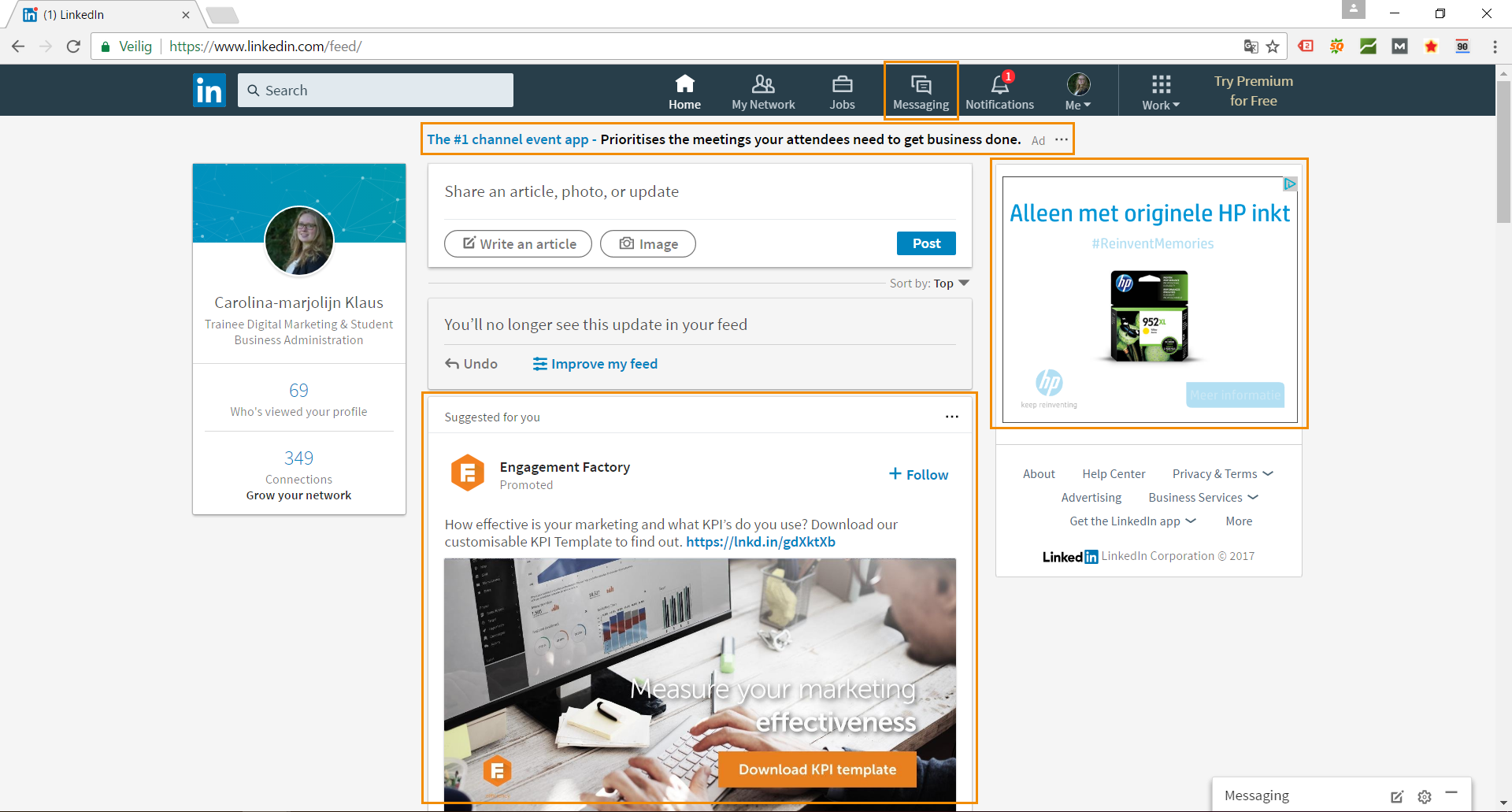 Advertentieplaatsen binnen LinkedIn