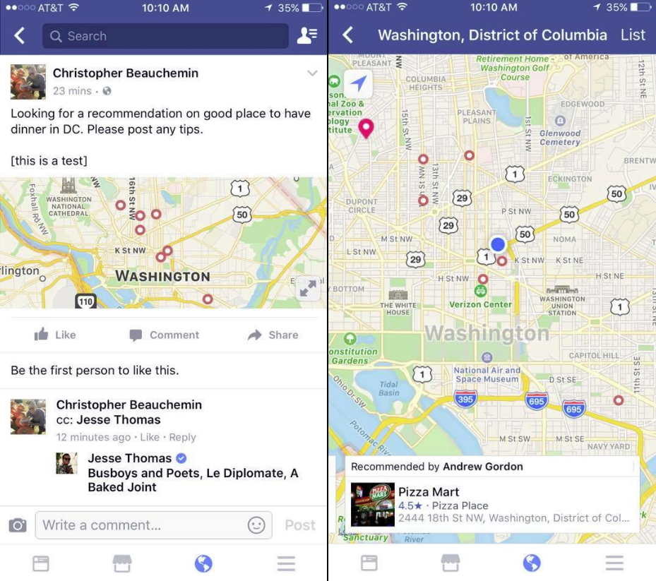 Facebook recommendation