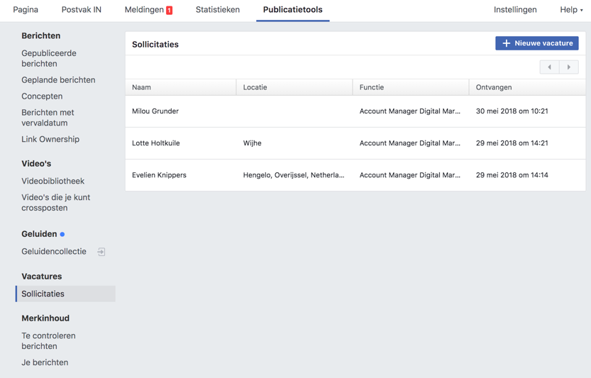 Facebook sollicitaties