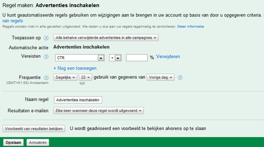 Google Adwords Automatische regels