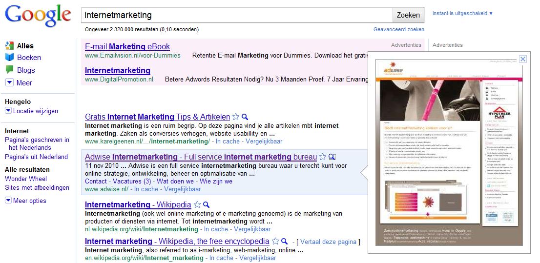 Google Instant Preview