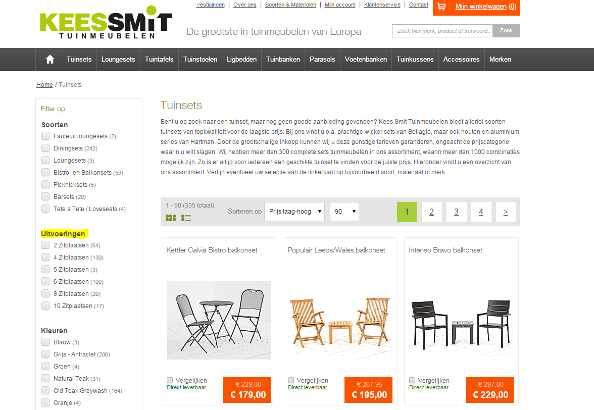 Het filtercriterium Uitvoeringen is inmiddels toegevoegd aan Keessmit.nl