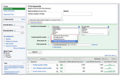 Keyword tool voor mobiele zoekopdrachten