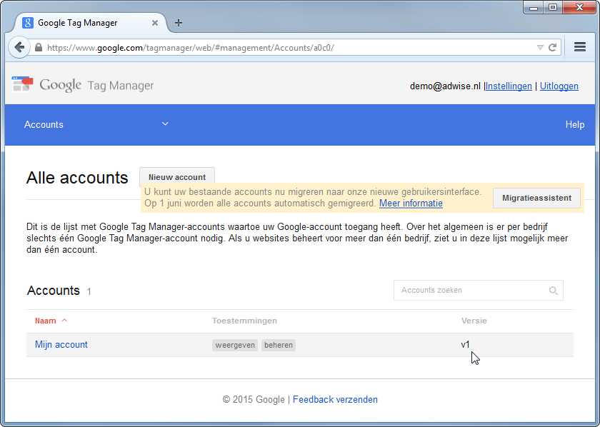 Google Tag Manager versie zien