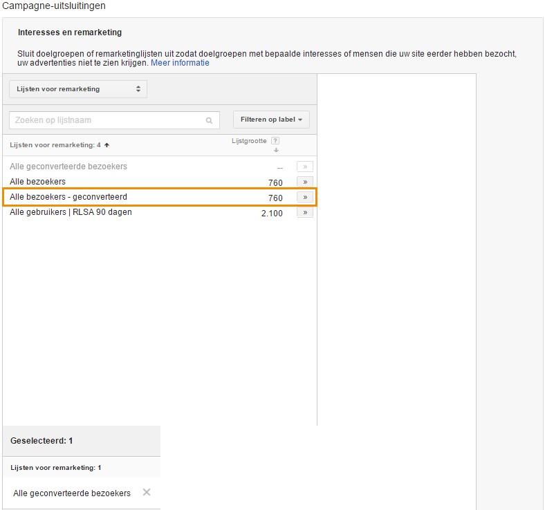 Remarketing uitsluitingen